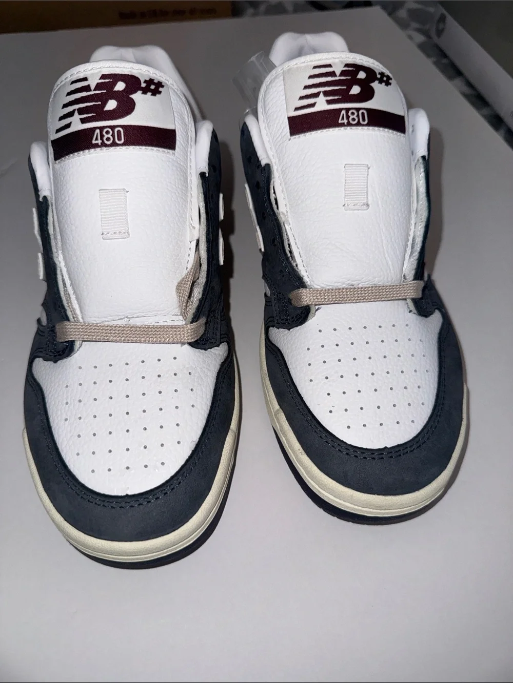 Rare Brand New  New Balance 480 Men’s White, Navy, and Beige Low-Top Sneakers